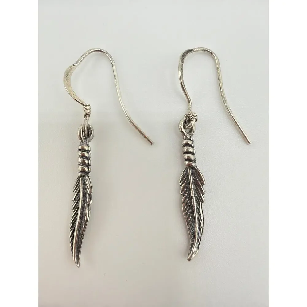 NEW Artisan Handcrafted Metal Feather Dangle Earrings - Picture 4 of 6